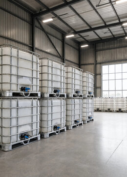 Industrial IBC Tote Tanks Liquid Chemical Storage Warehouse Facility