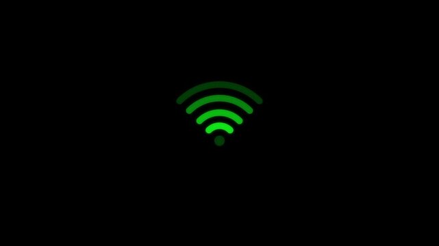 animated wifi internet network icon on black background. a white wifi icon concept loop animation video with alpha channel