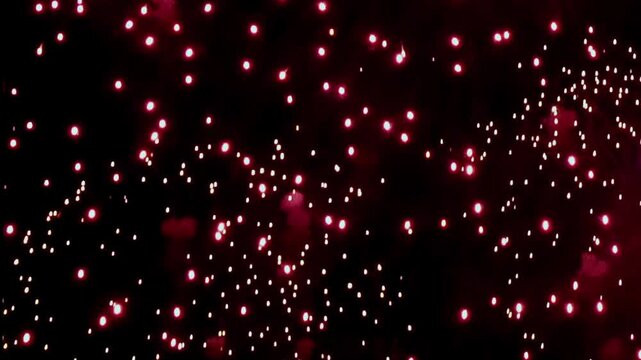 Against the inky black canvas of night, bursts of dazzling light illuminate the sky, creating a mesmerizing display of color and movement during an Independence Day celebration.