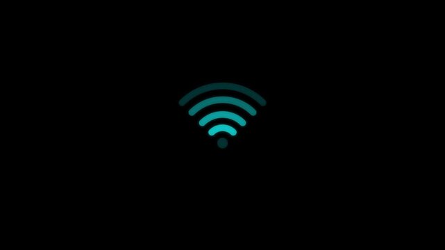 animated wifi internet network icon on black background. a white wifi icon concept loop animation video with alpha channel