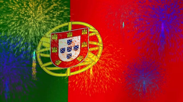 The National Flag of Portugal Waving Gently in the Wind with its Emblematic Coat of Arms