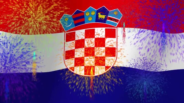 Waving Croatian Flag with Coat of Arms Detailed Emblem and Red White Blue Horizontal Stripes