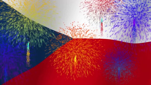Waving Czech Republic Flag with Blue Triangle and Red and White Stripes