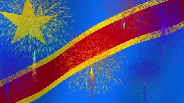 Democratic Republic of Congo flag waving in the wind with a yellow star and red stripe