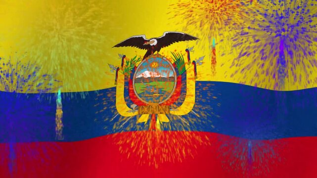 The National Flag of Ecuador Waving Gently with its Emblem Featuring an Andean Condor and a Ship on a River