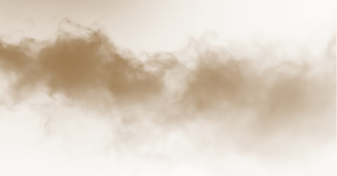 Dust sand soil smoke cloud particles isolated on transparent white background. Brown sandstorm smog sand dust explosion rising. Design elements for Compositing, covering, overlay, PNG