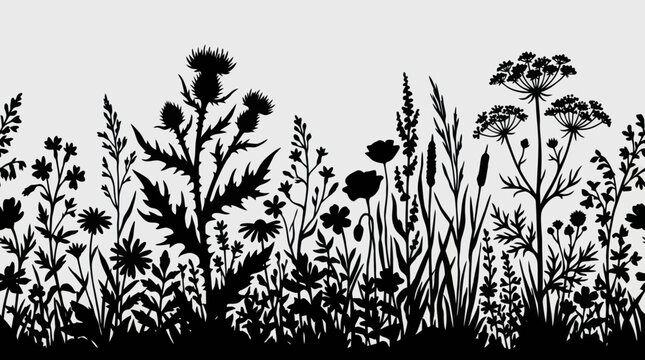 Silhouette wildflower meadow border design