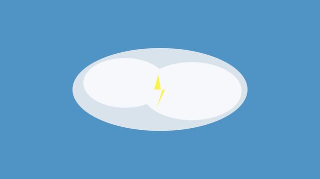 Animated weather animation 4k white cloud with yellow lightning bolt on blue background, storm