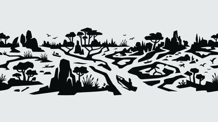 Stylized wilderness landscape with river and trees © String