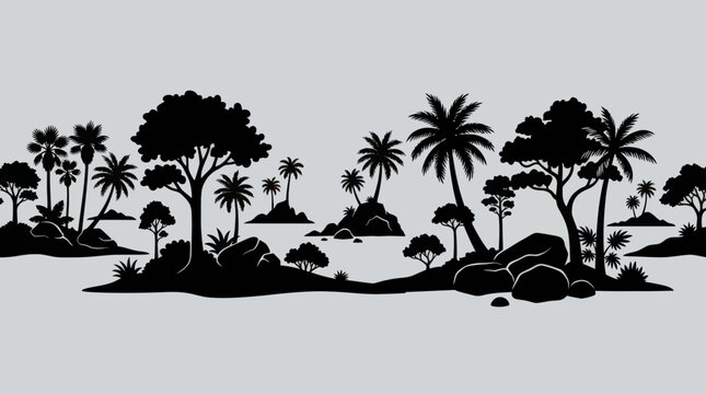 Tropical island silhouette landscape scene