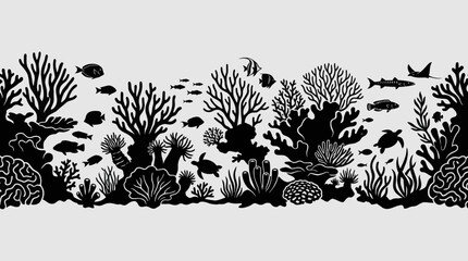Underwater coral reef scene silhouette © UDIN BADEG