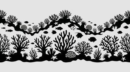 Underwater coral reef silhouette border © UDIN BADEG