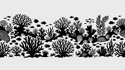 Underwater coral reef silhouette border © UDIN BADEG