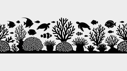 Underwater coral reef silhouette border © UDIN BADEG