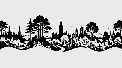 Urban and natural landscape silhouette © UDIN BADEG