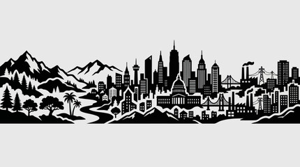 Urban and natural landscape silhouette © UDIN BADEG