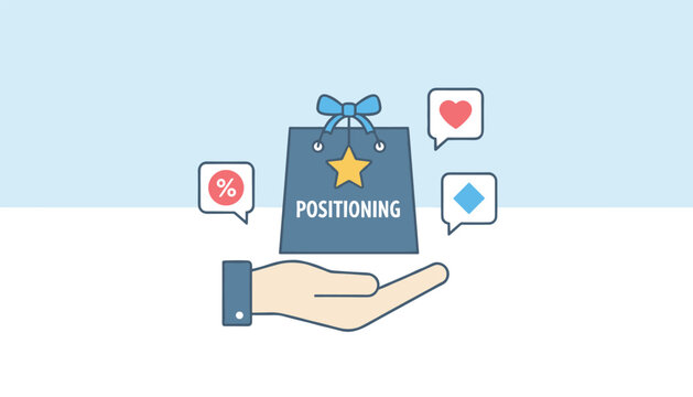 Brand positioning concept showing a hand holding a shopping bag representing target marketing and consumer values.