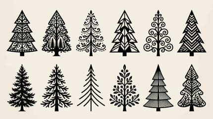 Obraz premium Collection of decorative christmas tree silhouettes