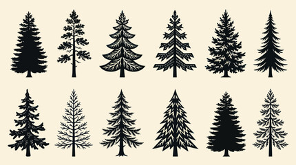 Obraz premium Collection of pine tree silhouettes