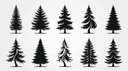 Fototapeta premium Collection of pine tree silhouettes