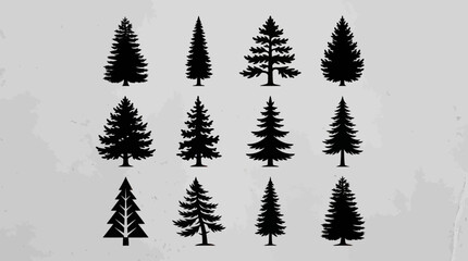 Obraz premium Collection of pine tree silhouettes