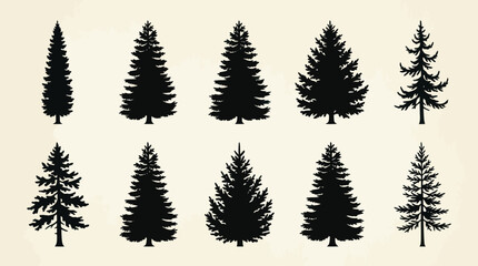 Obraz premium Collection of pine tree silhouettes