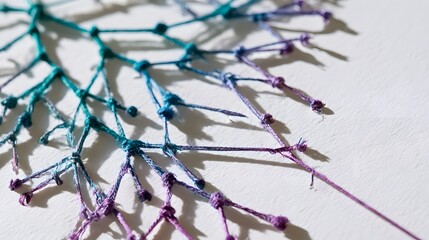 Fototapeta premium Root-like embroidery pattern in teal and violet ombré
