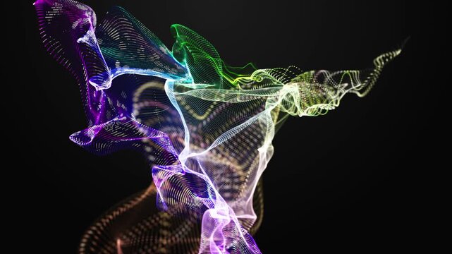 Fantastic video animation with particle wave object in slow motion, 4096x2304 loop 4K