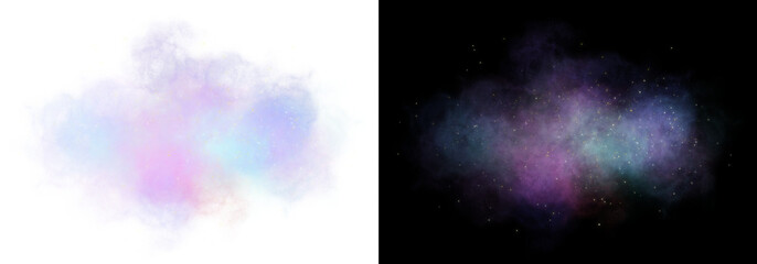 Cosmic purple nebula cloud and stardust isolated on transparent background. Sci-fi cosmic background or abstract atmospheric fog overlay element © Iryna