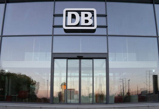 General view of the DB Engineering & Consulting office entrance and Deutsche Bahn logo on July 11, 2026 in Karlsruhe, Germany.