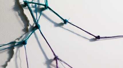 Fototapeta premium Dense fan-shaped embroidery thread network in teal violet