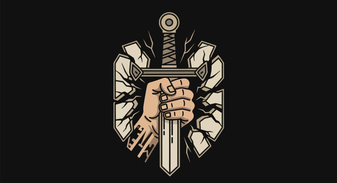 Hand holding sword graphic illustration