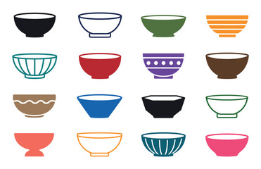 Obraz premium Colorful ceramic bowl icons set in various shapes and patterns for kitchenware and dining design elements