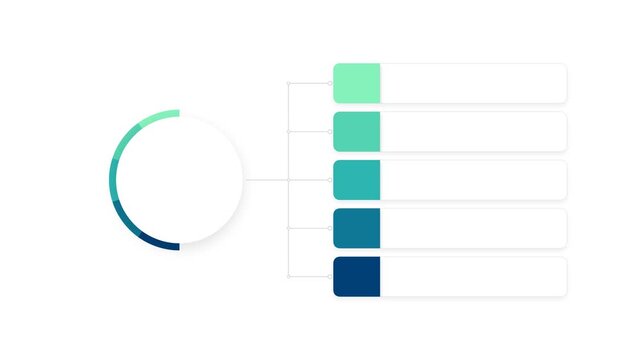 Infographic circular progress bar with five colored square data points