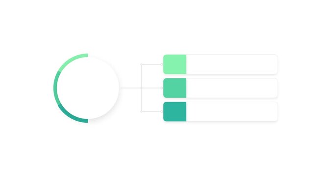 Animated circular loading bar infographic with three stacked square data points