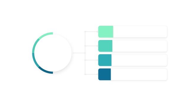 Blue gradient loading circle animation with four square progress indicators