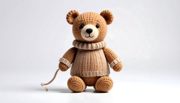 Adorable stuffed teddy bear sitting on white background.