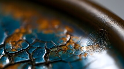 Fototapeta premium Crackled ceramic glaze in teal and amber macro texture