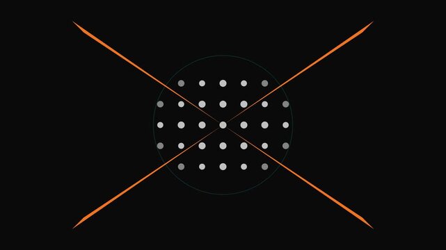Abstract geometric motion with intersecting lines and grid of dots on animation 4k black background, motion lines