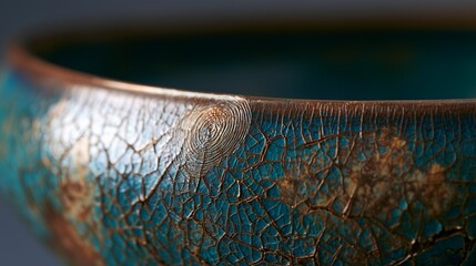 Fototapeta premium Weathered ceramic crackle glaze in teal and burnt amber