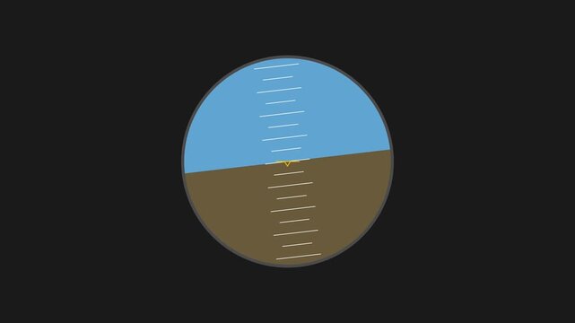 Aircraft artificial horizon attitude indicator gauge showing pitch and roll flight navigation data animation 4k