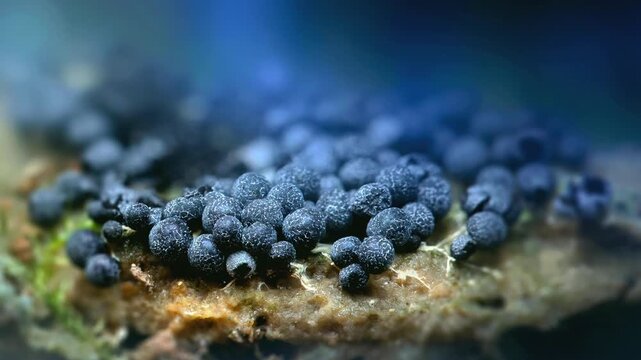 Slime Mold and Mold Growing in Extreme Macro, Microscopic Nature 4K Video. 