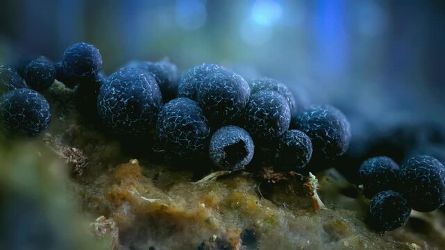 Slime Mold and Mold Growing in Extreme Macro, Microscopic Nature 4K Video. 