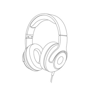 Outline vector illustration of over-ear headphones with a cord, depicting a modern audio listening device.