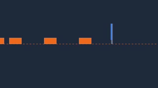 Minimalist 2 d animation of orange blocks moving past a vertical barrier 4k 2d animation motion abstract