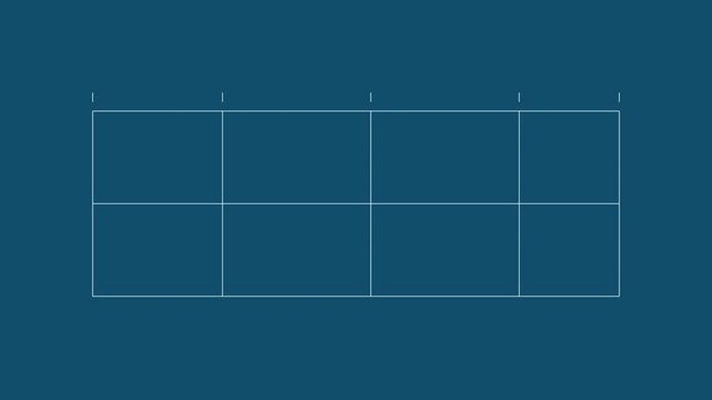 Minimalist grid layout animation: dynamic geometric lines and abstract structure on blue 4k background