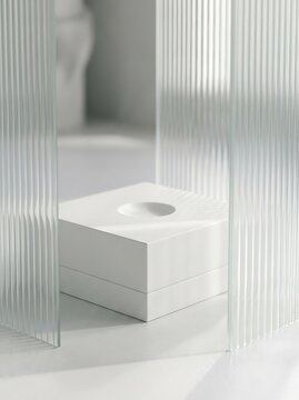 White Display Podium with Ribbed Frosted Glass Shadows