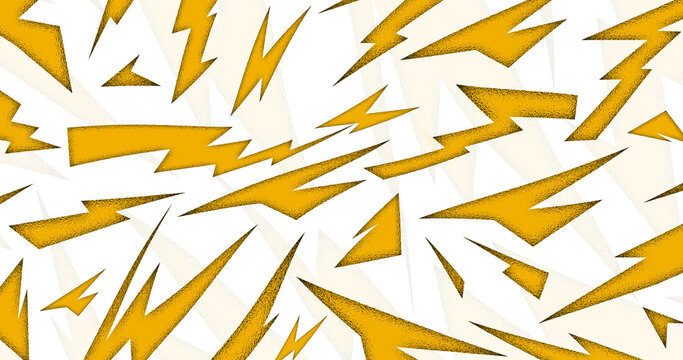 Bright yellow and white abstract background with jagged lightning pattern. High-energy stippled zigzag texture for electric branding, pop art graphics, and dynamic activewear design