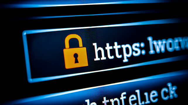 Secure HTTPS Website Connection with SSL Encryption and Cybersecurity Protection Concept