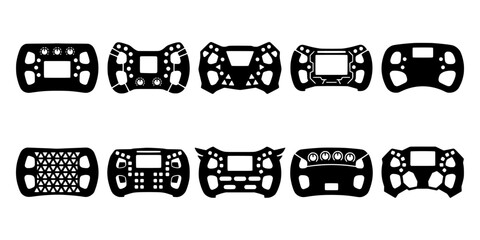 Obraz premium Formula and Sim Racing Steering Wheel Silhouette Templates, Custom DIY Controller Faceplates Vector Set